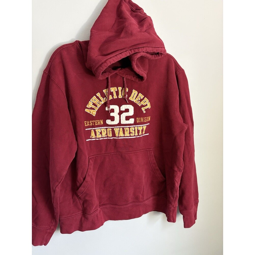 Y2K Aeropostale Hoodie Maroon Gold Varsity 32 2000s Skater Mallcore Grunge L